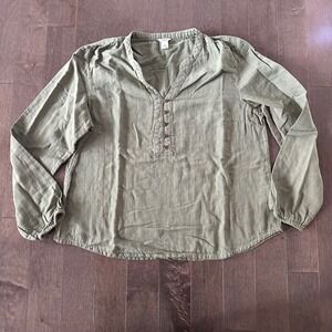 LL Bean Gauze Cotton Blouse Lagenlook Cottagecore Minimalist Olive Green India L